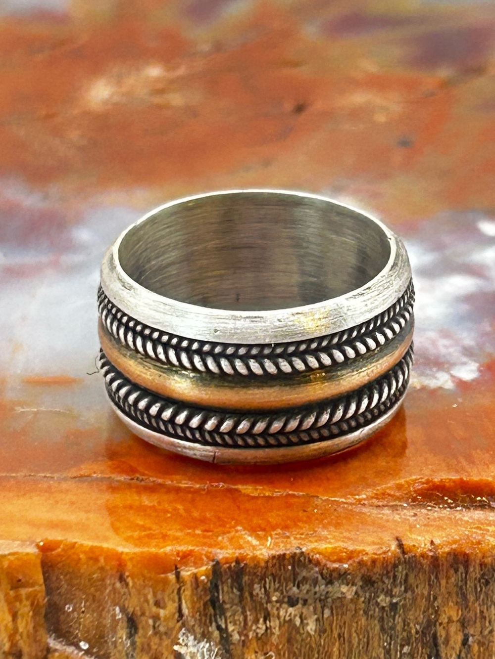 Vintage Sterling Silver Ring with Copper Accent - Size 6